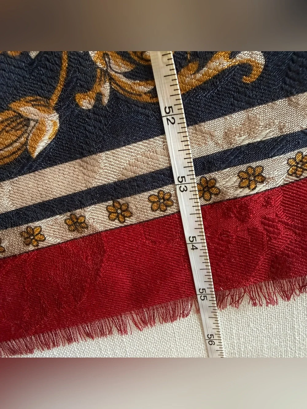 VTG Smithsonian Institution 100% Wool Baroque Scarf Shawl Italy 55” Square Red